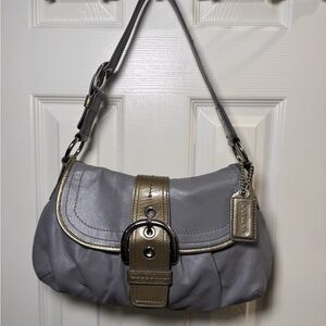 Coach Gray and Gold Leather Shoulder Bag